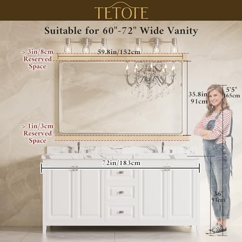 TETOTE Brushed Nickel Framed Bathroom Mirror 60 x 36 Large Beveled Edge Tempered Glass, Rounded Corner Rectangle Bathroom Mirror for Modern Bathroom, Living Room, Bedroom, Entryway