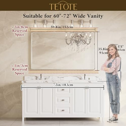 TETOTE Brushed Nickel Framed Bathroom Mirror 60 x 36 Large Beveled Edge Tempered Glass, Rounded Corner Rectangle Bathroom Mirror for Modern Bathroom, Living Room, Bedroom, Entryway