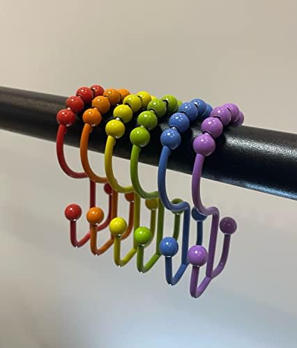 Shower Curtain Hooks,304 Stainless Steel Shower Rings for Bathroom,Double Glide Shower Hooks for Bathroom Shower Curtain Rods Curtains,Set of 12 Hooks,Rainbow Color（Style A ）