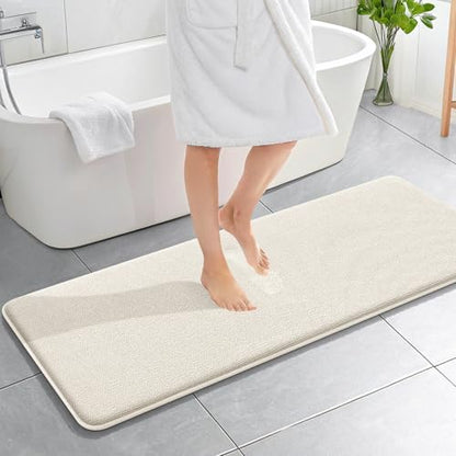 OLANLY Memory Foam Bathroom Runner Rugs 59x20, Absorbent Long Mat, Ivory