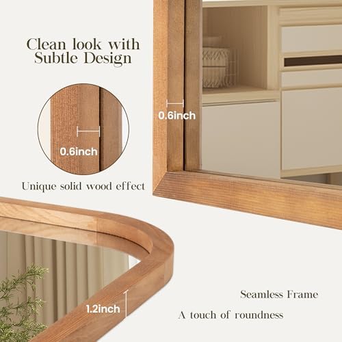 36"x28" Arched Wood Bathroom Mirror - Handcrafted Modern Farmhouse Bathroom Mirror with Tempered Glass&Natural Wood Frame, Anti-Fog Decorative Vanity Mirror for Bedroom, Living Room, Spa & Home Decor
