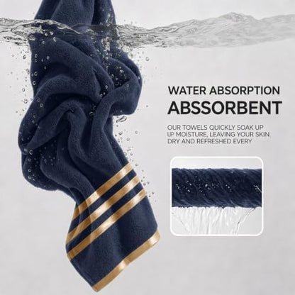 6-PCS Coral Fleece Microfiber Towel Set with Gold Stripes, Super Absorbent, Multiple Colors Available for Home, Bathroom, Hotel & Gym (6, Dark Gray)