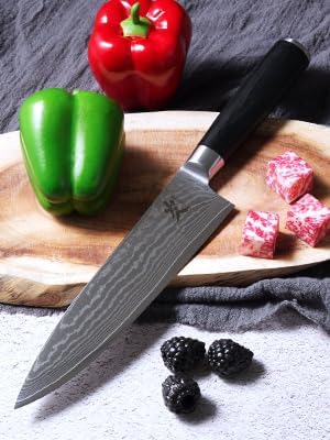 SAMCOOK Damascus Chef Knife, 8 inch Ultra Sharp Cooking Knife With VG-10 High Carbon Stainless Steel，Professional Chef Knives with Black Pakka wood Handle and Premium Gift Box