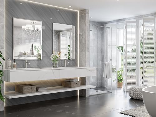 28"x36" Frameless Beveled Bathroom Mirrors for Vanity