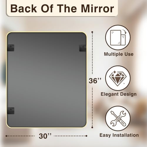 Vanity Bathroom Mirror, 36”x30” Gold Bathroom Mirror for Over Sink