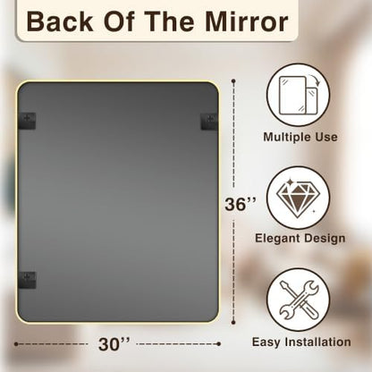 Vanity Bathroom Mirror, 36”x30” Gold Bathroom Mirror for Over Sink
