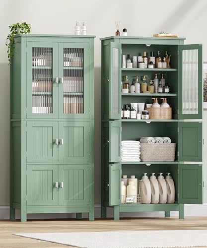 Akxomel 53.1" Tall Bathroom Cabinet 6 Doors Linen Floor Storage Cabinet