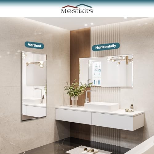 Frameless Bathroom Mirror 24"x48", Beveled Bathroom Mirror