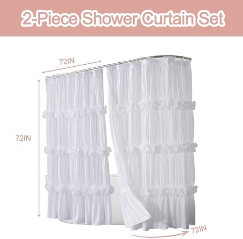 Homechoice Decor White Shower Curtain 2 Pack, 72" W x 72" L x 2 Panels