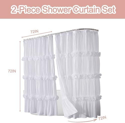 Homechoice Decor White Shower Curtain 2 Pack, 72" W x 72" L x 2 Panels