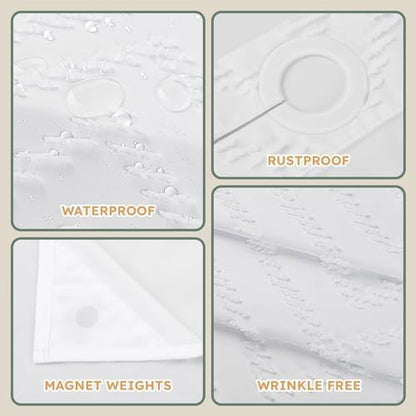 FADOTY White No Hook Shower Curtain Set with Snap in Liner, 71'' x 86''