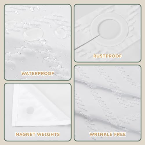 FADOTY White No Hook Shower Curtain Set with Snap in Liner, 71'' x 74''