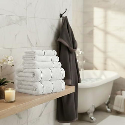 Lavish Home Bathroom Towels Set, Bathroom Accessories, White, Set of 6