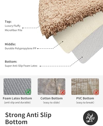 ILANGO Beige Bathroom Rugs 70" × 24" Non Slip & Super Absorbent Extra Thick Soft, Washable Bath Carpet Runner for Floor, Microfiber Plush Shaggy Bath Mats with Rubber for Bedroom Bathtub Shower Room