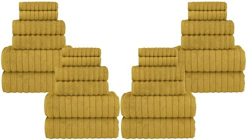 Elegant Comfort 100% Turkish Cotton Corduroy Ribbed Luxury Bath Towels 6-Piece Set, Premium Feel - Quick Dry, Highly Absorbent, Contains 2 Bath,2 Hand & 2 Washcloths,Gold(Pack of 4)