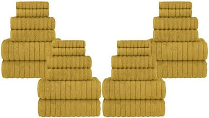Elegant Comfort 100% Turkish Cotton Corduroy Ribbed Luxury Bath Towels 6-Piece Set, Premium Feel - Quick Dry, Highly Absorbent, Contains 2 Bath,2 Hand & 2 Washcloths,Gold(Pack of 4)
