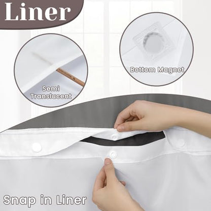 SORTTO No Hook Slub Shower Curtain with Liner, 71x77, Black