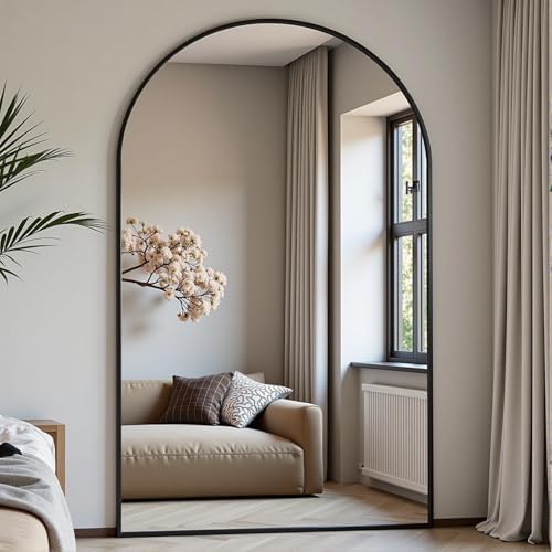 Dewfig Arched Full Length Mirror, 81"x41" Large Floor Mirror, Black