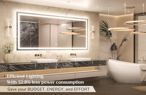Keonjinn 72x32 Inch LED Bathroom Mirror with Lights, Frontlit & Backlit