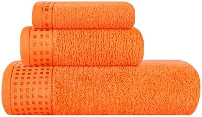 GLAMBURG Ultra Soft 3 Pack Cotton Towel Set, Contains a Bath Towel 28x55 inch, a Hand Towel 16x24 inch & a Wash Coth 12x12 inch, Ideal Everyday use, Compact & Lightweight - Orange