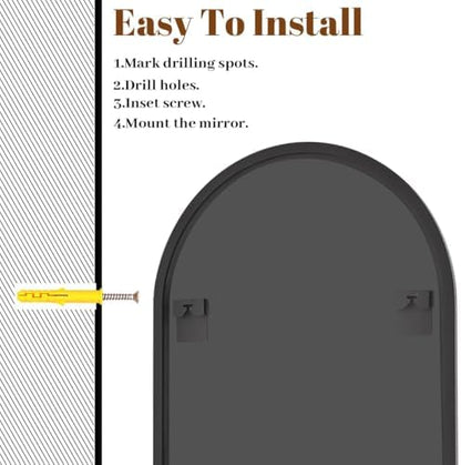 VooBang Arched Wall Mirror, 30 x 38 inch Arch Bathroom Mirror Black