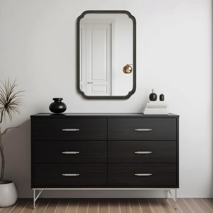 WallBeyond 24" x 36" Rounded Corner Arch Wall Mirror with Wood Frame for Entryway, Living Room or Bedroom Home Decor - Light Woodgrain [24" x 36" Black]