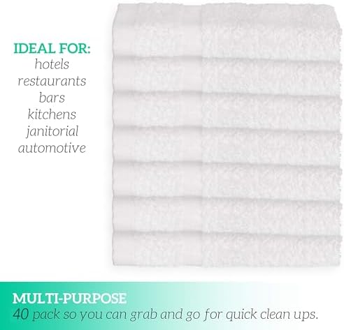 GREEN LIFESTYLE Washcloths 12" x 12" 40 Pack - 100% Cotton Wash Cloths, Soft Absorbent Face Towels, Bulk Washcloths for Body, Bathroom, Shower and Daily Use (White)
