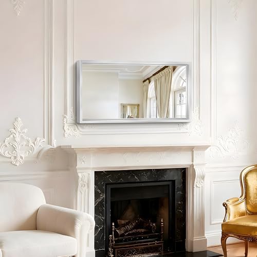 20x36 Silver Bathroom Mirror, Brushed Silver Rectangular Mirror for Wall, 0.6" Thickened Deep Frame Mirrors for Bathroom Sink, Shatterproof Tempered Glass, Antirust, Horizontally or Vertically