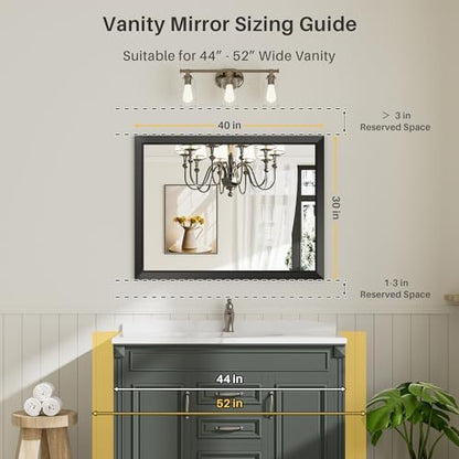 Briivue Black Metal Framed Bathroom Wall Mirror, 40x30 Inch