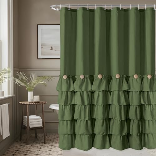 Seasonwood Green Ruffle Shower Curtain Farmhouse Shower Curtain 72 X 78