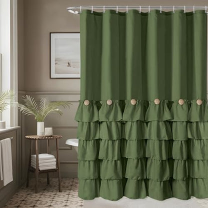 Seasonwood Green Ruffle Shower Curtain Farmhouse Shower Curtain 72 X 78