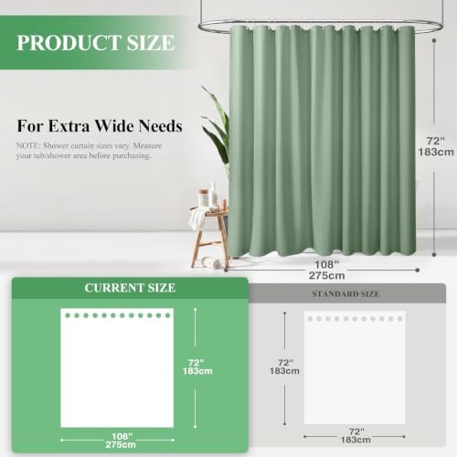 Dynamene Extra Wide Waffle Shower Curtain 256 GSM Fabric 108x72 Sage Green