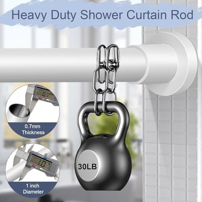 YNL White Shower Curtain Rod 32-64 Inch(2.7-5.33ft), Non-Slip, Never Rust, Stainless Steel No Drill Spring Tension Shower Rod, Adjustable Long Curtain Rod for Bathroom Window