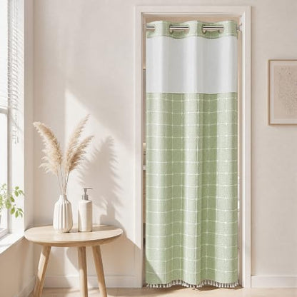 RiverDream Farmhouse No Hooks Shower Curtain with Snap-in Liner,Green,36x74
