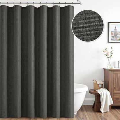 ANRODUO Dark Grey Linen Textured Fabric Shower Curtain Set - W72xL84