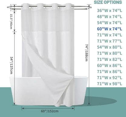 eachope No Hook Waffle Shower Curtain with Snap-in Liner, 60x74 Inch, White