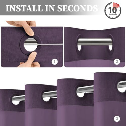 BTTN Purple Ringless Linen Textured Shower Curtain with Snap in Liner 72x75
