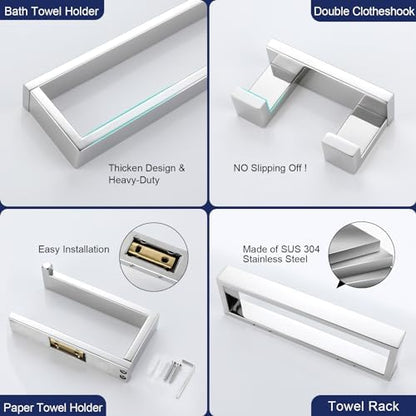 Lairuier Polished Chrome Bathroom Hardware Accessories, 4PCS Towel Bar Set