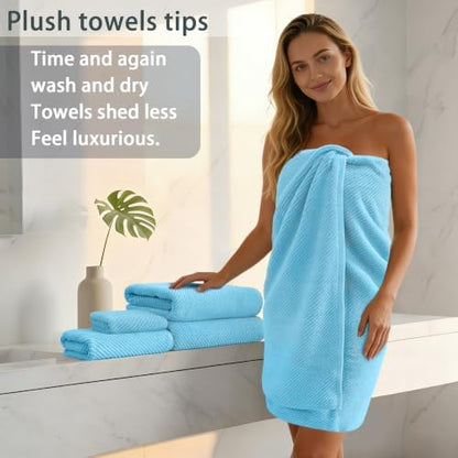 VOOVA & MOVAS 6PC Towel Set, 100% Cotton, Blue