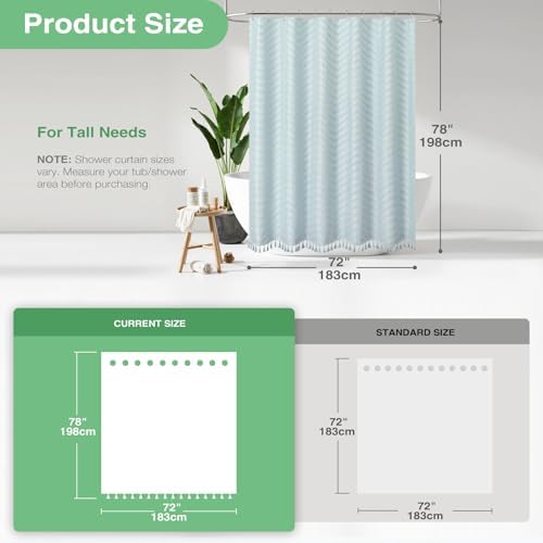 Dynamene Long Boho Farmhouse Shower Curtain Tufted Chevron 72x78 Fog Blue