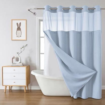 No Hook Waffle Shower Curtain with Snap-in Liner, 60x74 Inch, Frost Blue