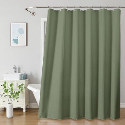 2-in-1 Waterproof Fabric Shower Curtain - No Separate Liner Needed, Hotel-Style Waffle Weave, Effortless Cleaning & Washable Bathroom Shower Curtain Set,72Wx78H,SageGreen