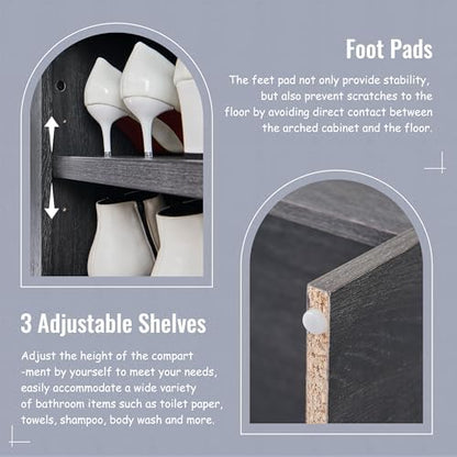 IFBUY 67" Tall Arched Bathroom Storage Cabinet, 8-Tier Modern Farmhouse Storage Cabinet with Adjustable Shelves, Wood Freestanding Cabinet for Bathroom, Living Room, Entryway, Hallway (Dark Grey)