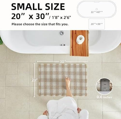 TYUU Waffle Bath Mat, Boho Bathroom Rugs Non Slip, 30x20 Khaki & White
