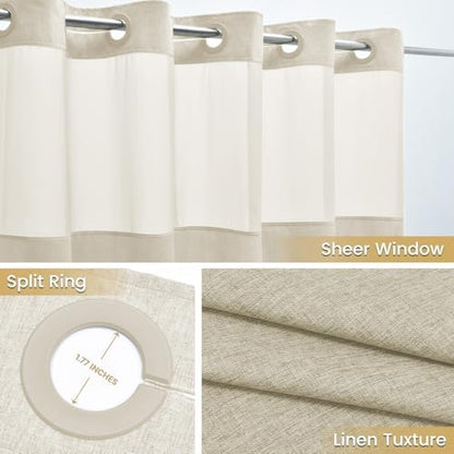 WONICY No Hook Small Shower Curtain with Snap-in Liner, Cream, 36 x 74