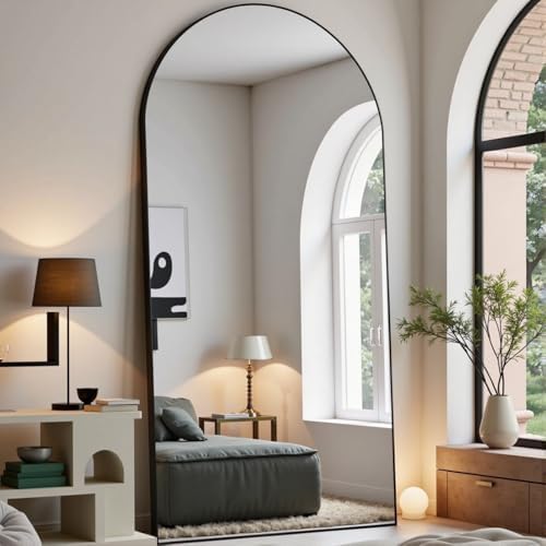 Dewfig Arched Full Length Mirror, 71"x30" Large Floor Mirror, Black