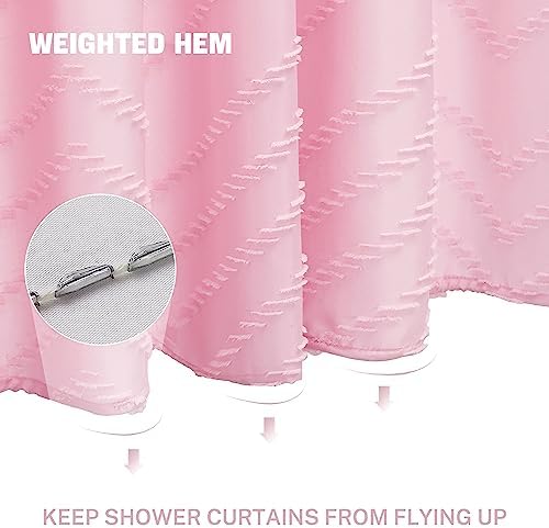 Siiluminisoy Pink Extra Long Boho Shower Curtain Pink Woven Fabric 78 in Shower Curtain, Tufted Chevron Striped, 72 x 78, Modern Chic Textured Minimalist Cute Shower Curtain for Bathroom