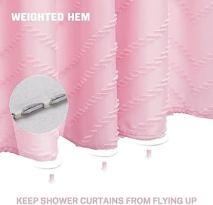 Siiluminisoy Pink Extra Long Boho Shower Curtain Pink Woven Fabric 78 in Shower Curtain, Tufted Chevron Striped, 72 x 78, Modern Chic Textured Minimalist Cute Shower Curtain for Bathroom