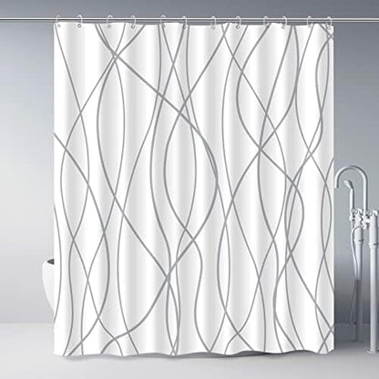 Striped Shower Curtain for Bathroom, Grey White, 72" W x 72" L