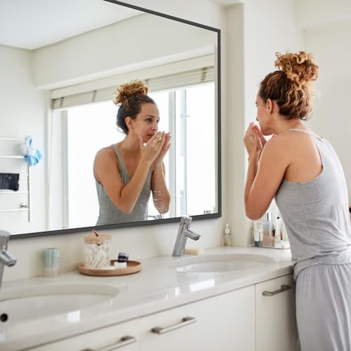 COFENY Black Bathroom Mirror, 48"X36" Rectangle Mirrors for Wall Metal Frame, Modern Vanity Wall Mirror for Bathroom Living Room, Entryway Hangs Horizontal or Vertical